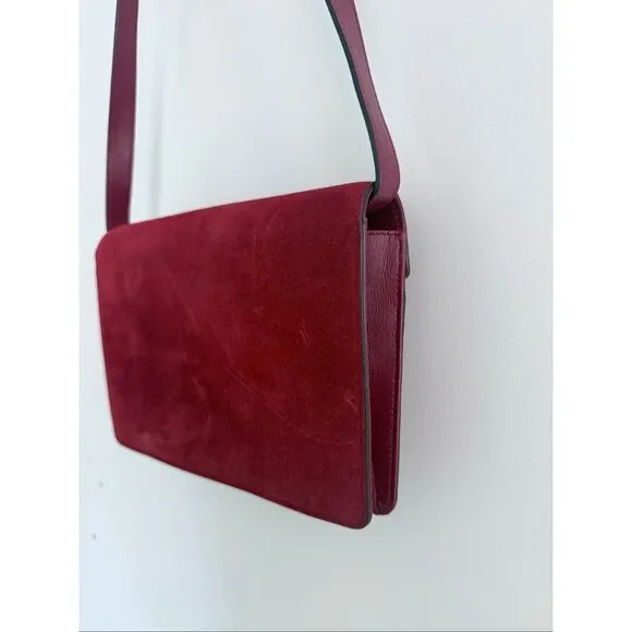 Gucci Logo Suede Flap GG Ring Logo Torchon Crossbody Bag Red Women's OS